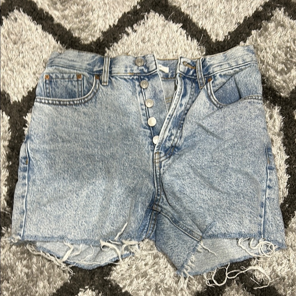 Blue Jean Cut-Off Shorts with Frayed Hem